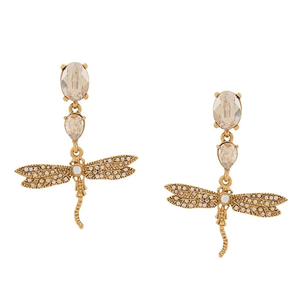 Oscar de la Renta Gold dragonfly drop earrings NEW - Picture 6 of 11